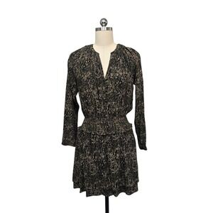 Rails Jasmine Olive Static Zebra Print Long Sleeve V Neck Mini Dress XS